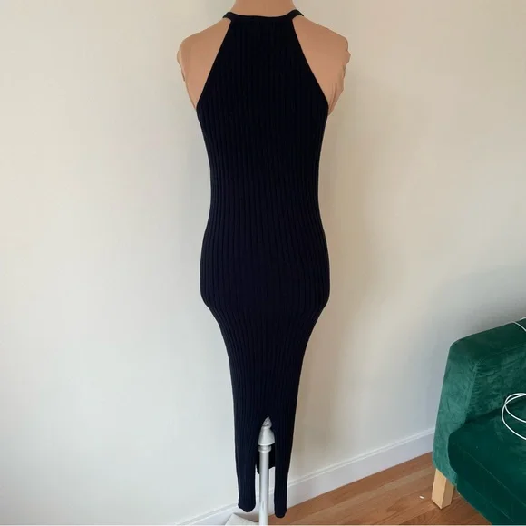 Autumn Cashmere Black Cotton Rib Knit Halter Midi Dress EUC Size Small - Picture 5 of 9